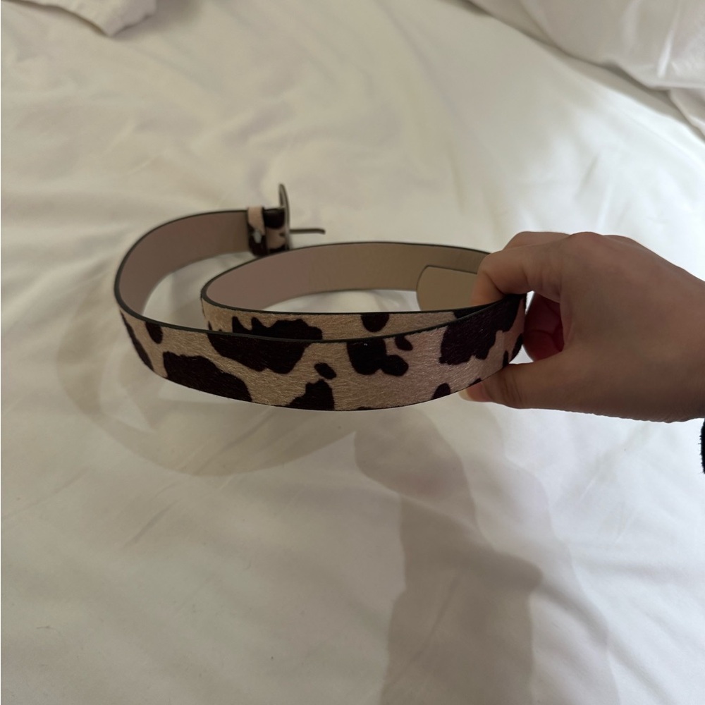 Cow Print Women's Belt in Beige and Black